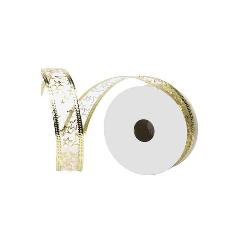 Новогодняя лента Magic Time Золотой Орнамент на Картонной Катушке 270 см арт.90807 1 шт