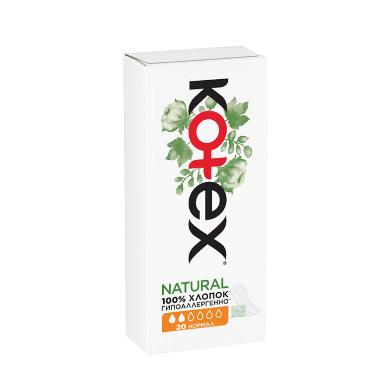 Ежедневные прокладки Kotex Natural Normal 2 капель 20 шт