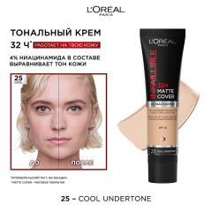 Ультраматирующий тональный крем для лица L'Oreal Paris Infaillible Matte Cover 32 Часа т.25 30 мл