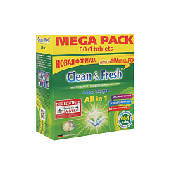 Таблетки для посудомоечных машин Clean&Fresh All in 1 С Mega Pack c Ароматом Лимона 60 шт