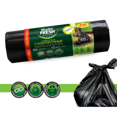 Пакеты для мусора Master Fresh Суперпрочные 60 л Черные 25 мкм Усиленное Дно 15 шт