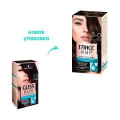 Стойкая краска для волос Глисс Кур Уход и Увлажнение т. 3-0 Чёрно-каштановый 135 мл