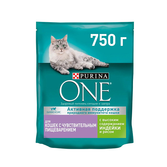Сухой корм для взрослых кошек Purina ONE Sensitive с Индейкой и Рисом 750 г
