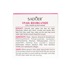 Маска для лица ночная, восстанавливающая Sadoer Snail Reorganize Collagen Sleep Mask 110 г
